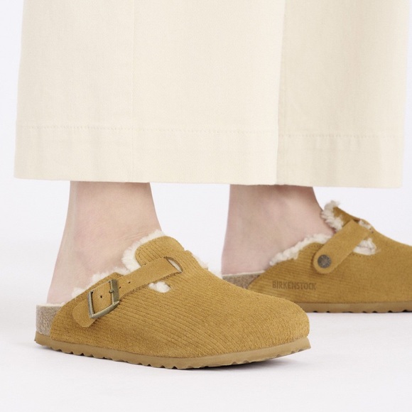 NIB Birkenstock Boston Teddy Shearling Lined Corduroy Clogs Cord Embossed Suede - Picture 14 of 14
